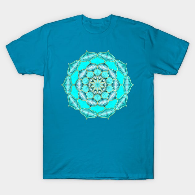 Mandala Shiney Ornaments Blue Gold T-Shirt by Crea Twinkles